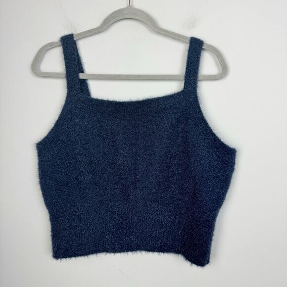HOUSE OF HARLOW 1960 | Dark Blue Fuzzy Cropped Tank Top Women’s Size X-Large - Picture 1 of 7